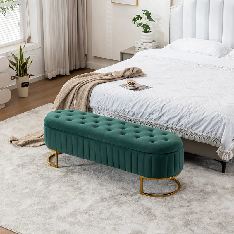 Velvet Storage Bench with Gold Legs - craft decor