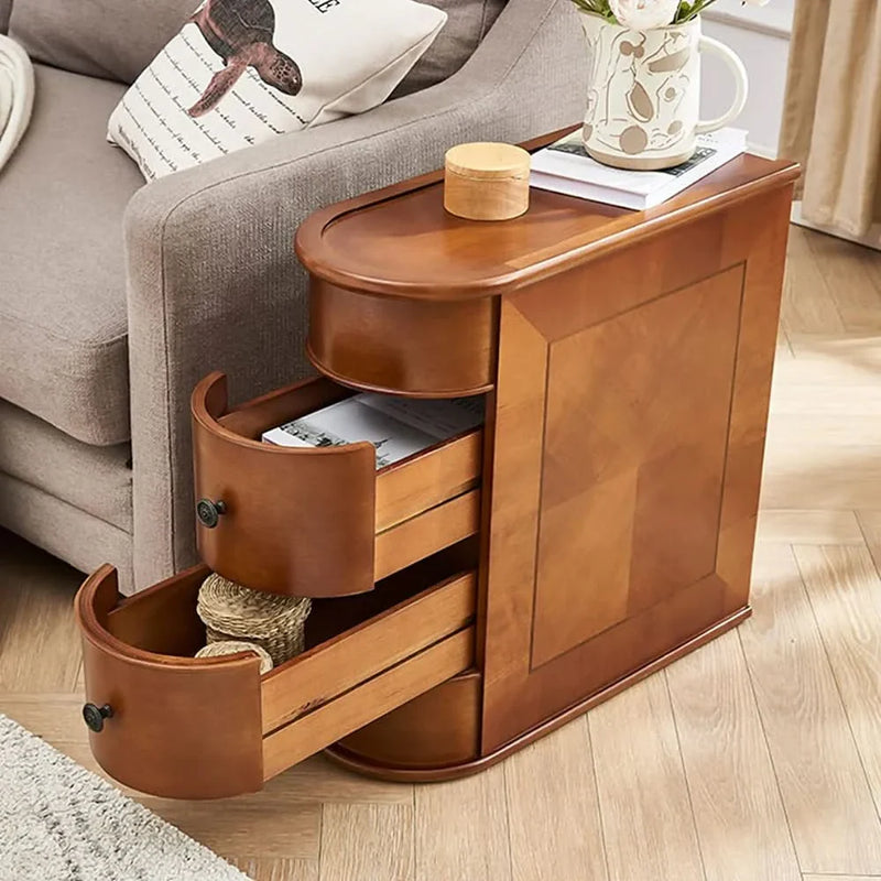 Uvaash Solid Wood Chairside End Table, Two-Drawer Narrow Side Table Slim