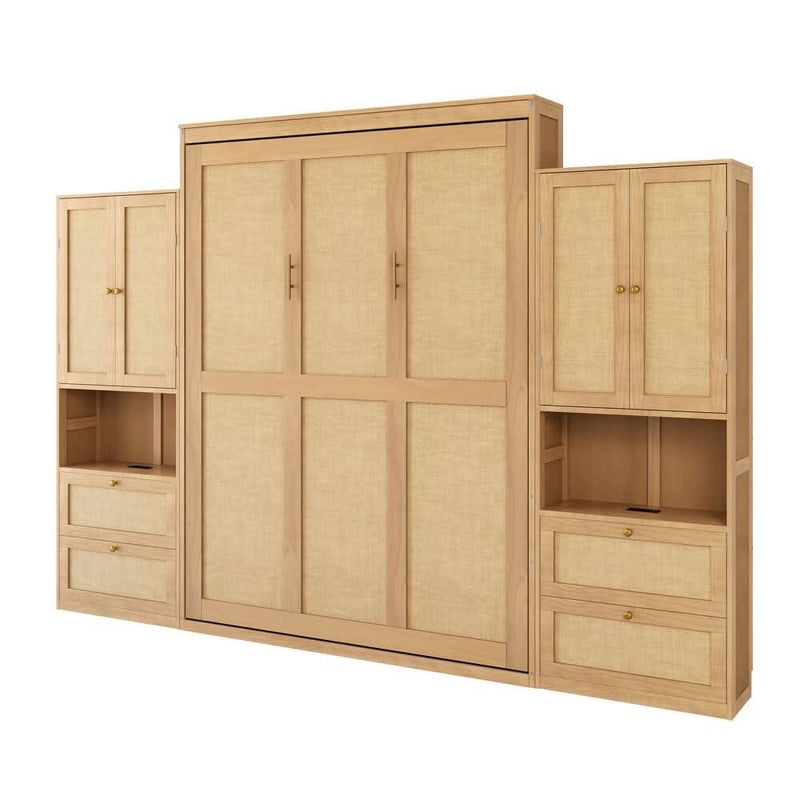 Rikki Solid Wood Murphy Bed with Cabinet Storage Shelves Folding Bed for Bedroom