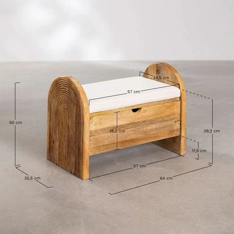 Zimpi Solid Wood Storage Bench with Upholstered Seat & Arched Side Panels