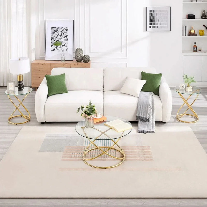 Saorn Tempered Glass Top Round Coffee Table with Metal Base - Craft Decor