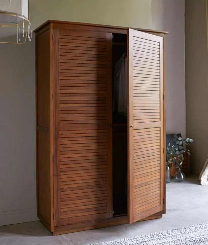 Nevun Wardrobe with Louvered Shutters and Open Shelving - Craft Decor