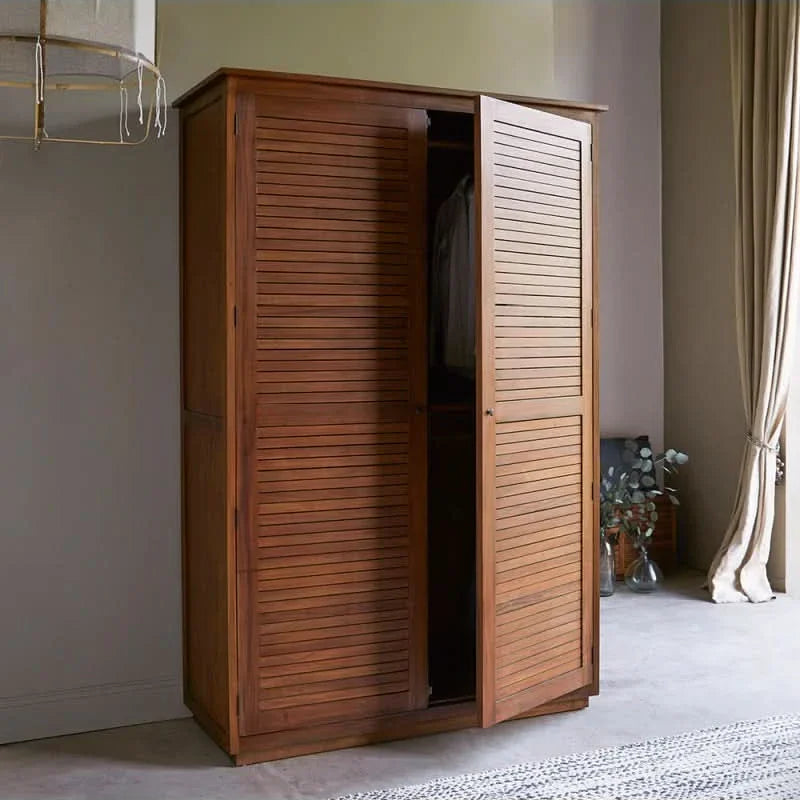 Nevun Wardrobe with Louvered Shutters and Open Shelving - Craft Decor