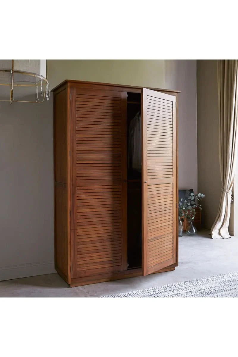 Nevun Wardrobe with Louvered Shutters and Open Shelving - Craft Decor