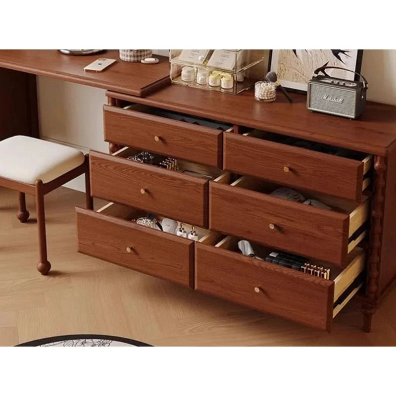 Classic Wooden Dressing Table with Six-Drawer Storage
