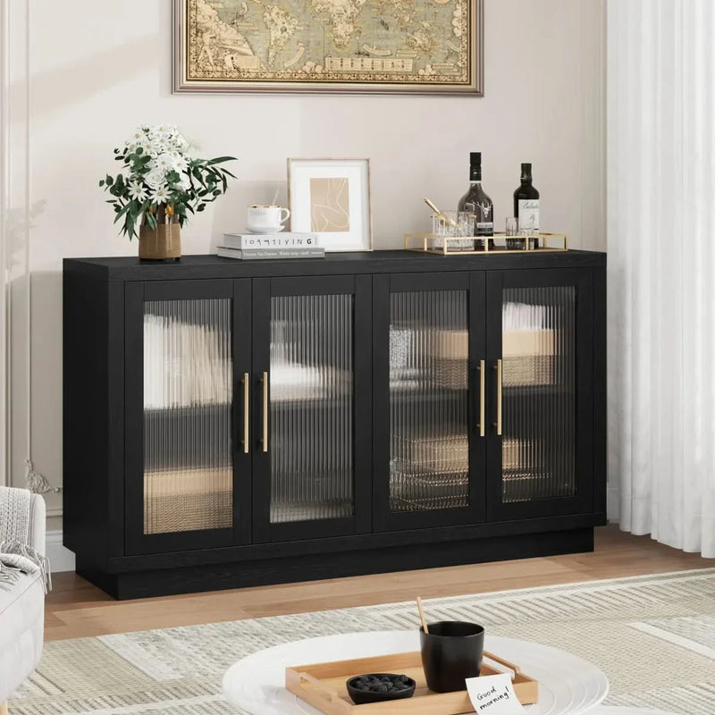 Modern Sideboard, Buffet with Adjustable Shelves and Tempered Glass Doors