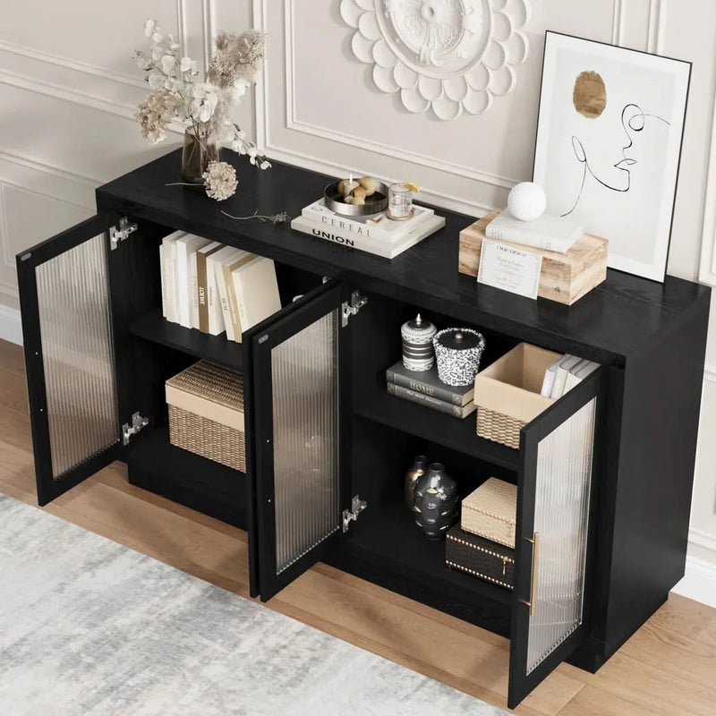 Modern Sideboard, Buffet with Adjustable Shelves and Tempered Glass Doors