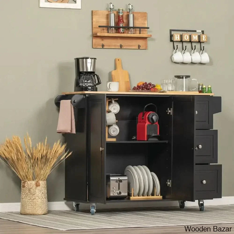 Aadrith Wood Kitchen Island Kitchen trolley cart cabinet kitchen island with storage