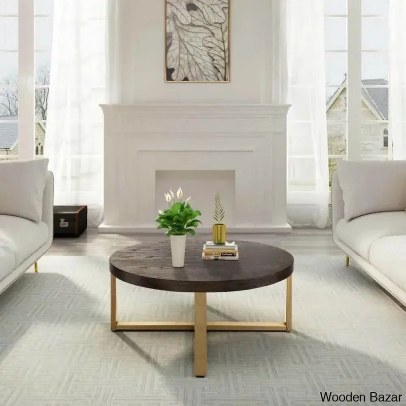 Abrielle Cross Legs Round Wood Coffee Table and center table