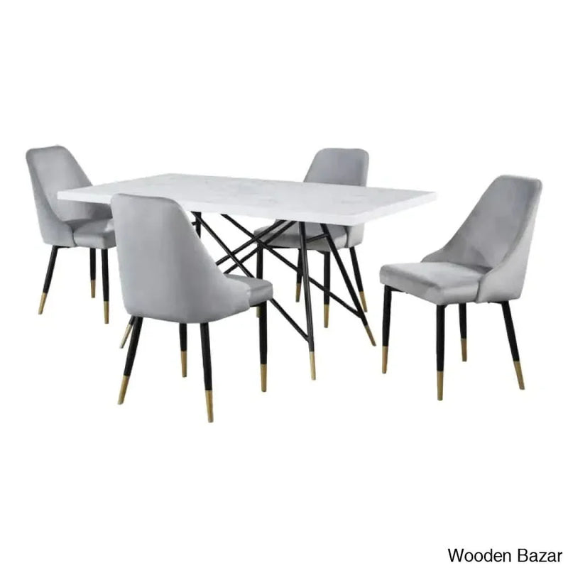 Acrobe New 6 seater Marble Top Double Pedestal Dining Set