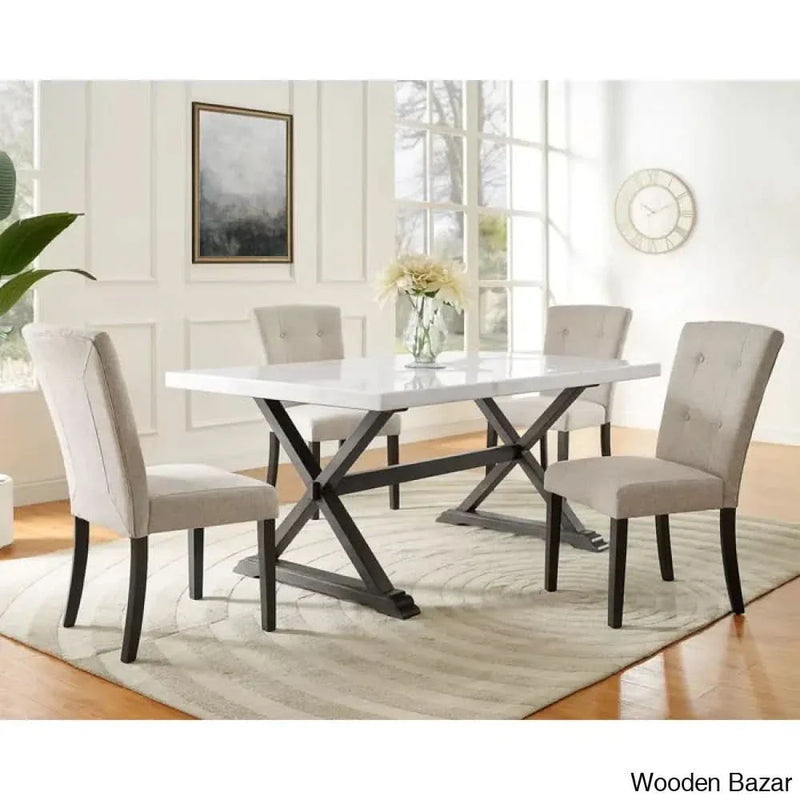 Adrian 4 Seater Marble Top Trestle Dining Set