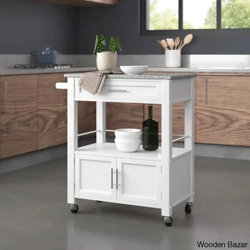Ager Granite Top Kitchen Cart With Storage Space Kitchen trolley cart cabinet kitchen island with storage