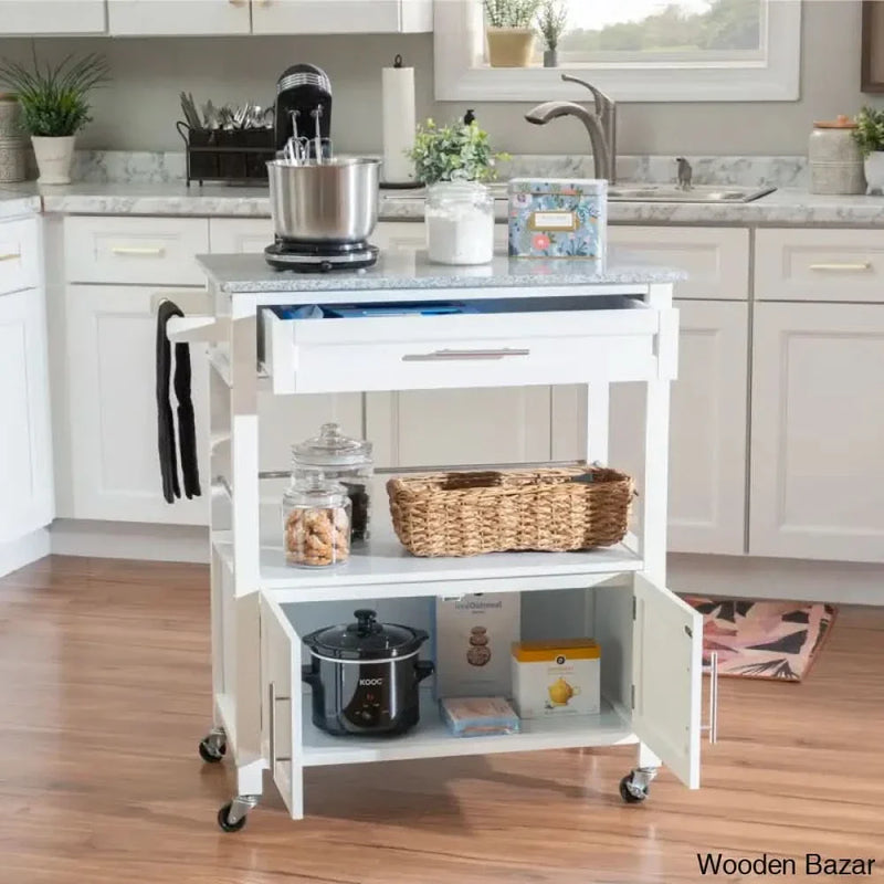 Ager Granite Top Kitchen Cart With Storage Space Kitchen trolley cart cabinet kitchen island with storage