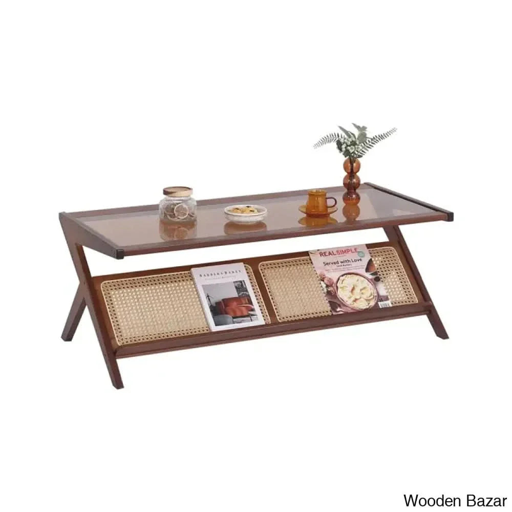 Ailsun Rattan Coffee and center Table, Bamboo Accent Bedside Tables, Glass Nightstand Side Table