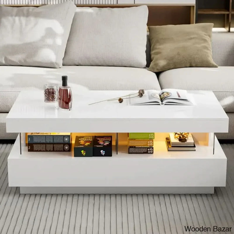 Ajhania High Glossy Coffee and center Table with Acrylic Design Open Space and 2 Storage Drawers