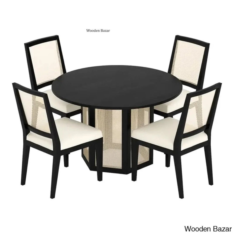 Alex 4 seater Solid Teak Wood & Rattan Dining Seat With Chairs