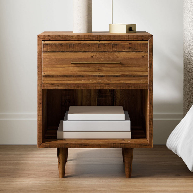 Yukared Curved Oak Pedestal Bedside Table - Craft Decor