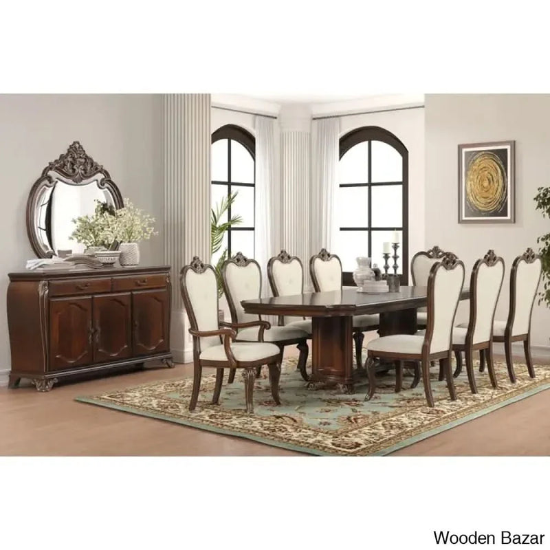 Alexa Wooden 8 seater Dining Set (9 Piece) For Modern Living
