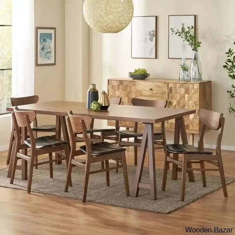 Ally Rectangular Solid Wood Dining Table Set – Rich Dark Brown and Walnut Finish
