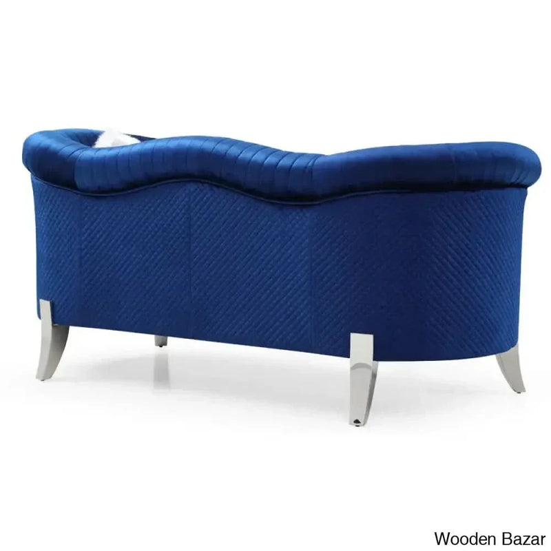 Alpes Velvet Rolled Arm Curved Loveseat- Wooden Bazar