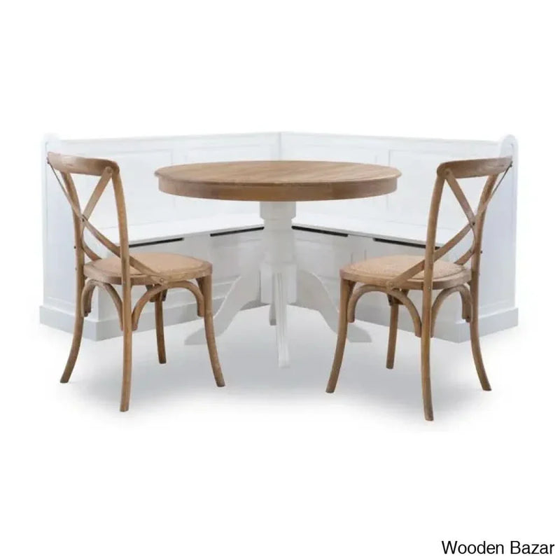 Alvina 4 Seater Modern Solid Pine Corner Breakfast Nook with Hidden Storage Set