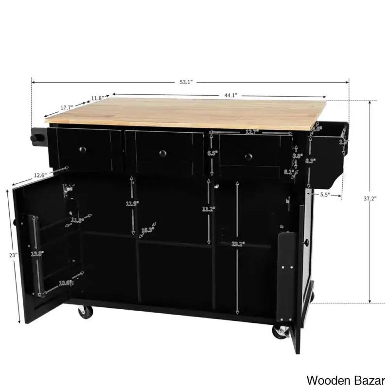 Amaari Solid Wood Top Kitchen Cart Kitchen trolley cart cabinet kitchen island with storage