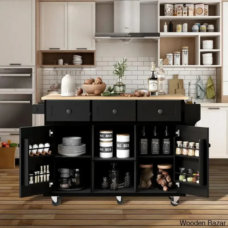 Amaari Solid Wood Top Kitchen Cart Kitchen trolley cart cabinet kitchen island with storage