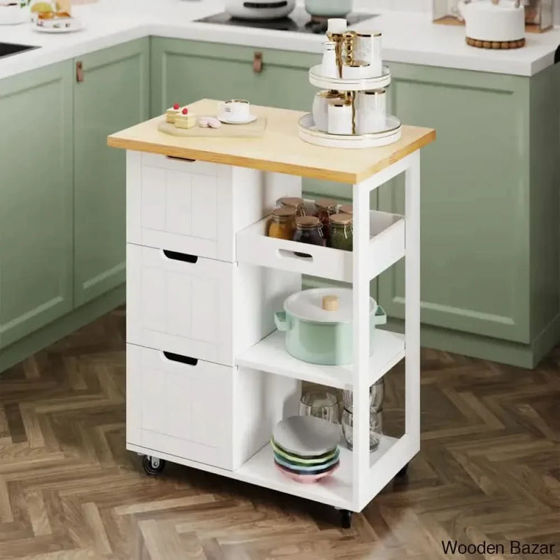 Amarieon Wood Kitchen Island Kitchen trolley cart cabinet kitchen island with storage