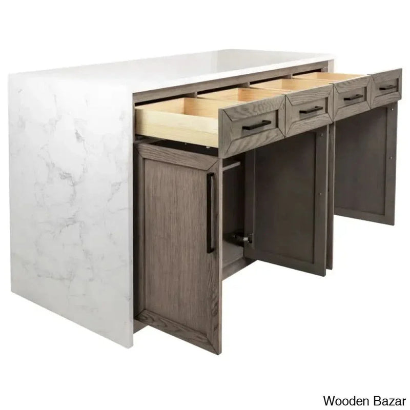 Andranique Marble Top Kitchen Island Kitchen trolley cart cabinet kitchen island with storage