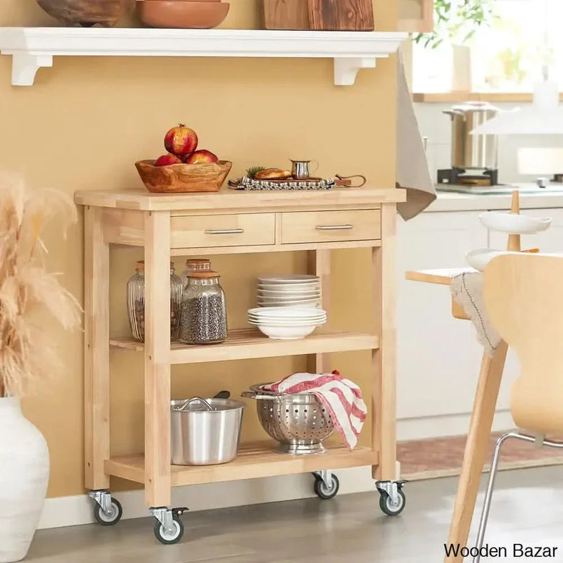Andwele Solid Wood Kitchen Cart Kitchen trolley cart cabinet kitchen island with storage