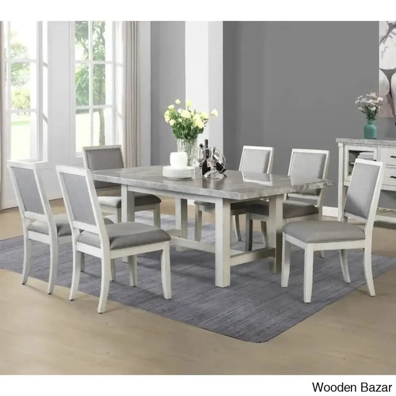 Antique New 6 Person Sitting Dining Table Set Marble Top - Craft Decor