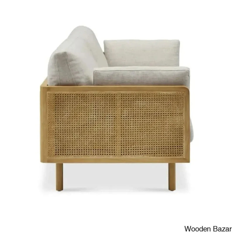 Arestic 3-Seater Rattan Cane Sofa Bed Couch in White Wash Finish