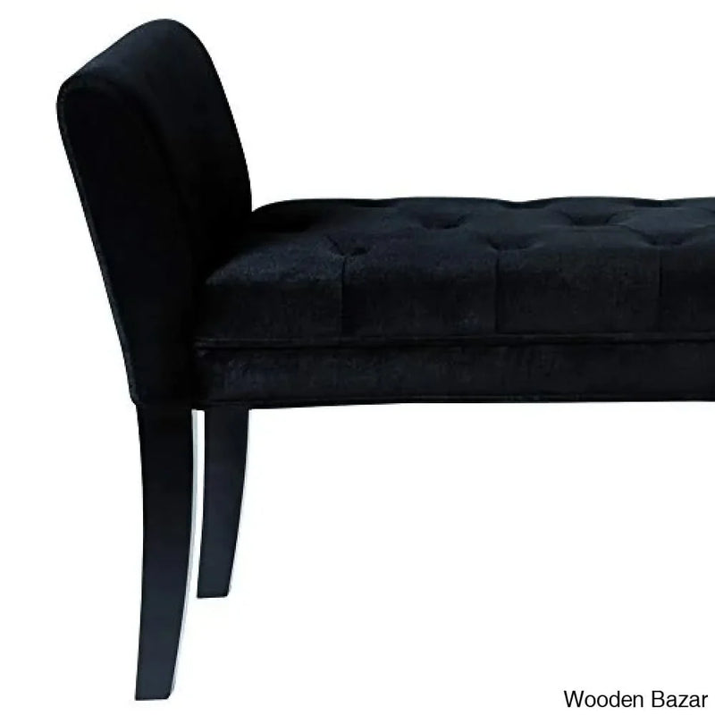 Armen Living Chatham Bench in Black Velvet and Black Wood Finish