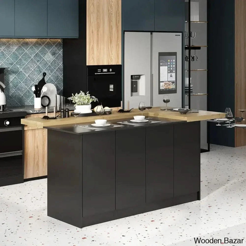 Arvene 77.3'' Kitchen Island with Manufactured Wood Top Kitchen trolley cart cabinet kitchen island with storage