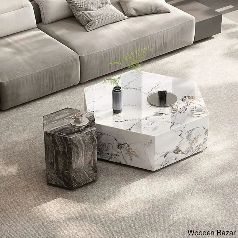 Asheay (Set of 2) Faux Marble Coffee and center Table Set