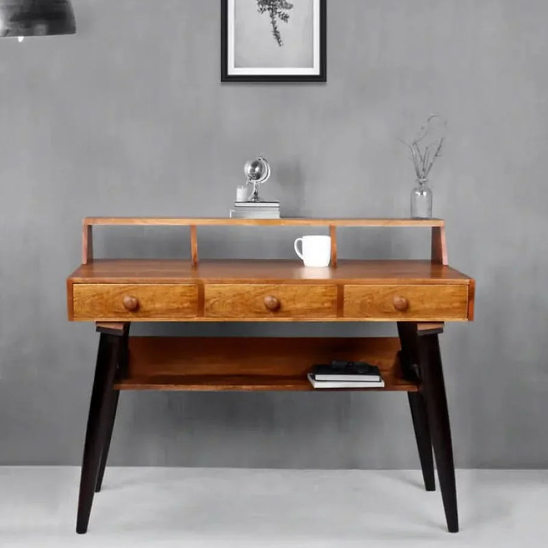 Austin Study Table With 3 Drawers In Teak & Black Finish