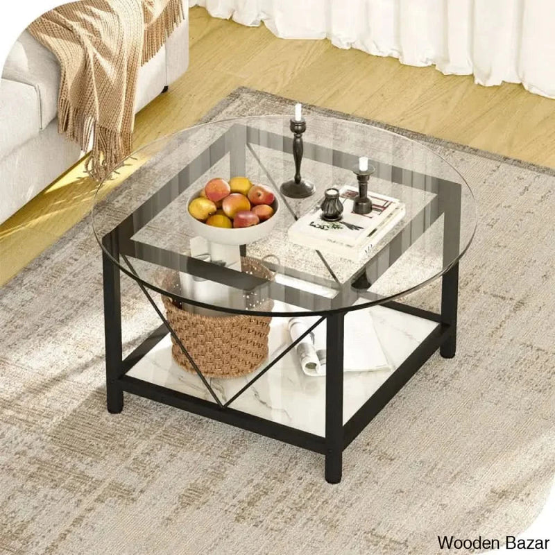 Ayub Modern Round Glass Coffee and center Table with Metal Frame