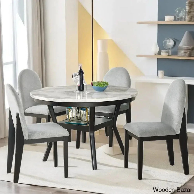 Azortie Best 4 Seater Dining Set With Round Dining Table | 4 Upholstered Chairs