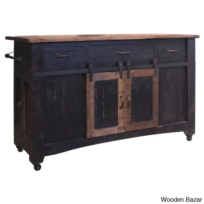 Bairdford Solid Wood Kitchen Island Kitchen trolley cart cabinet kitchen island with storage