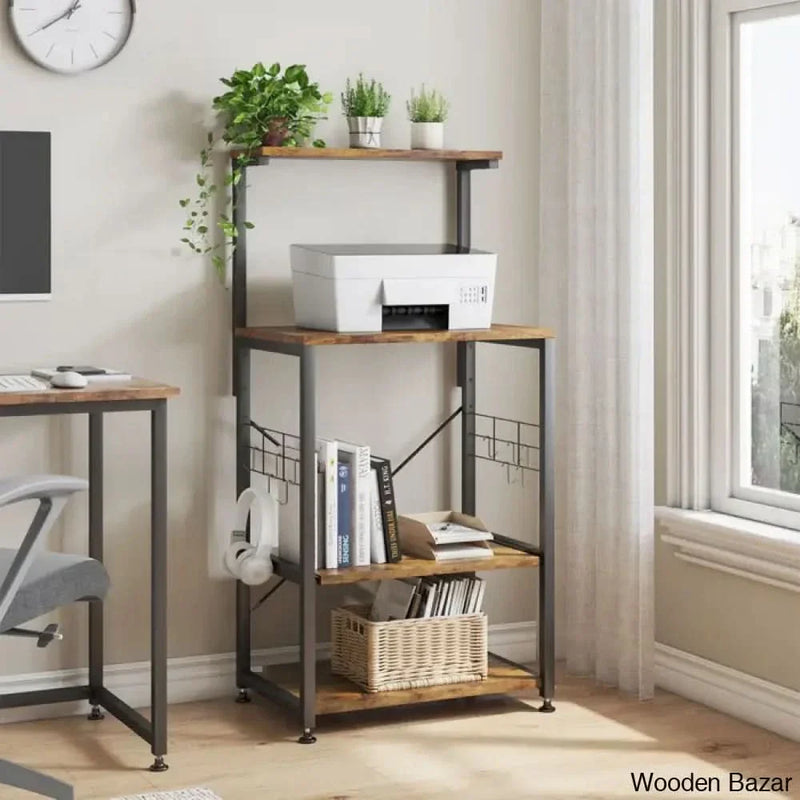 Baker Rack And Adjustable Shelves With Wooden Kitchen Carts