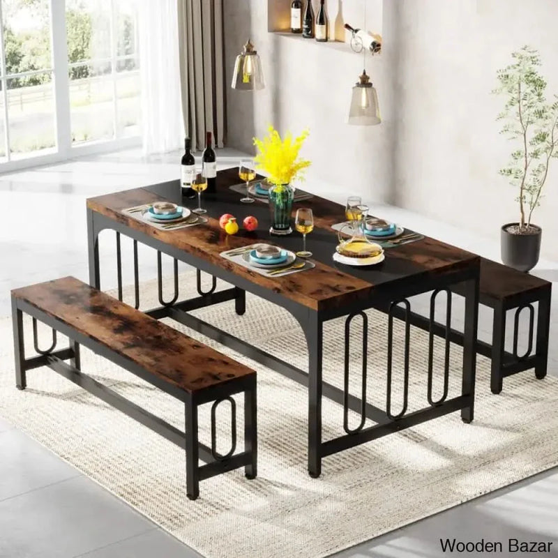 Barker Wooden 3 Piece Dining Table Set - Craft Decor