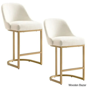 Barrelbacko Swivel Counter And Bar Stool With Linen Seat Metal Base White/Gold / = 26.5’’ Height