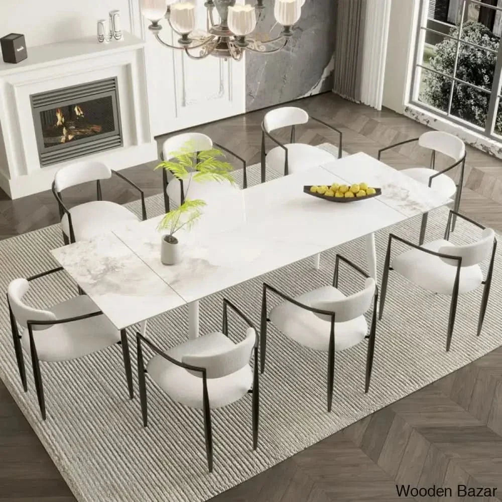 Barric Sintered Stone Table With 8 Luxurious Fabric Chairs - Craft Decor Chanel
