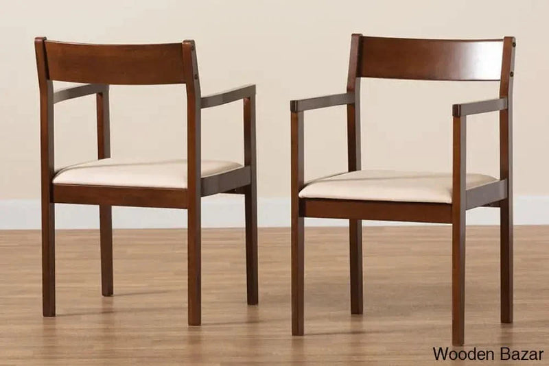 Baxton Studio Helene Mid-Century Modern Cream Fabric and Dark Brown Finished Wood 2-Piece Dining Chair Set
