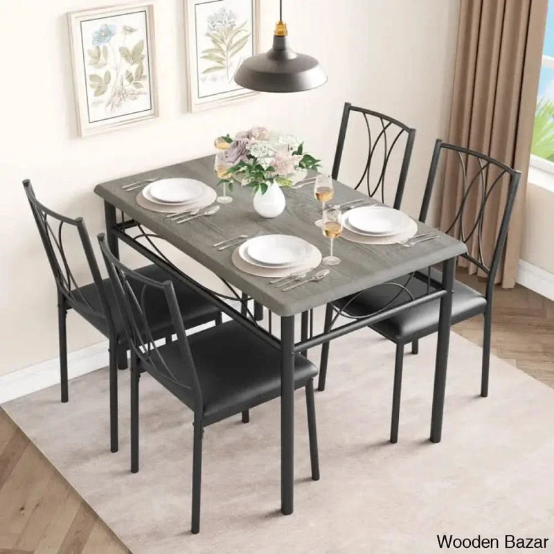 Bayard New 4 Seater Dining Set with Upholstered Chair (Set of 5)