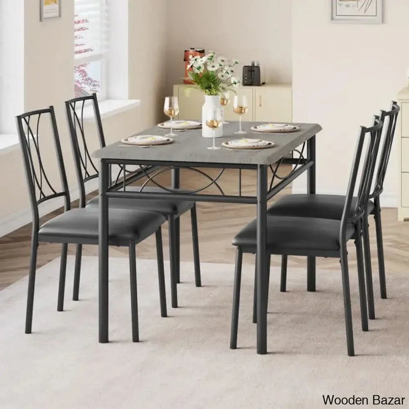 Bayard New 4 Seater Dining Set with Upholstered Chair (Set of 5)