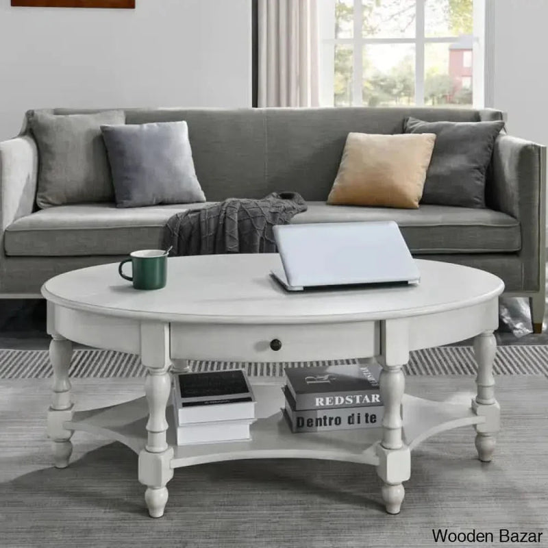 Bebi Luxury Round Coffee And Center Table - Craft Decor Ivory White