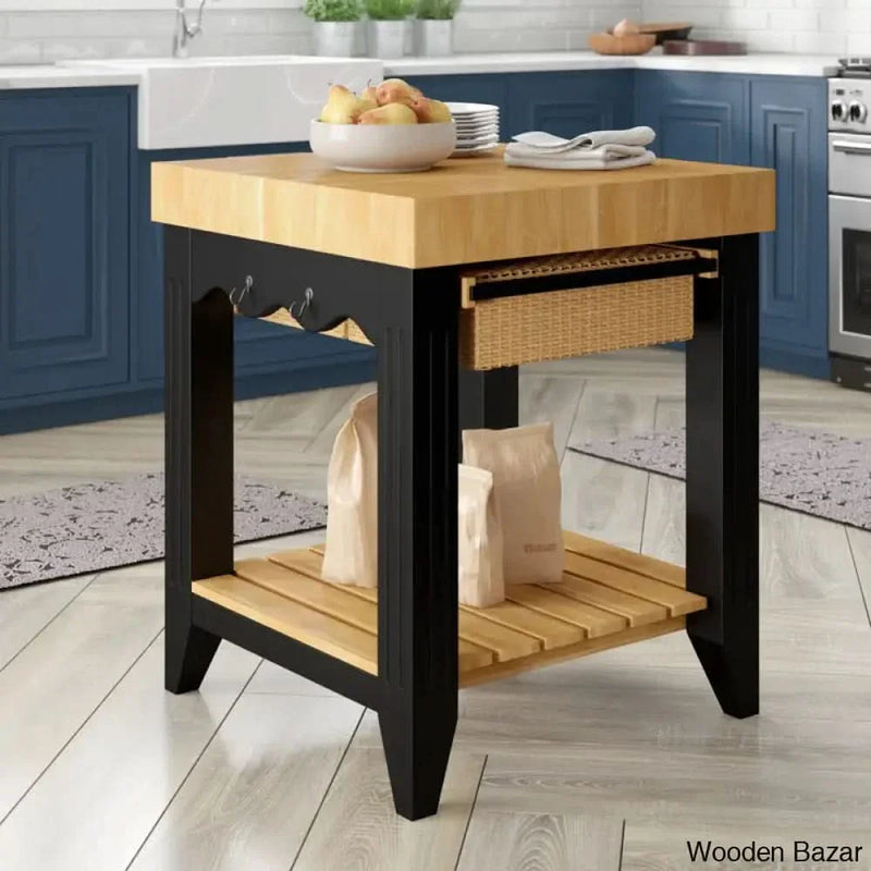 Behling Solid Butcher Block Kitchen Island with Baskets and Storage Shelf Kitchen trolley cart cabinet kitchen island with storage