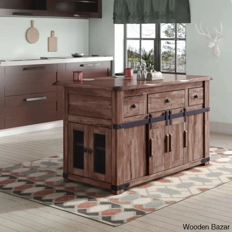 Belcherry Solid Wood Kitchen Island Kitchen trolley cart cabinet kitchen island with storage