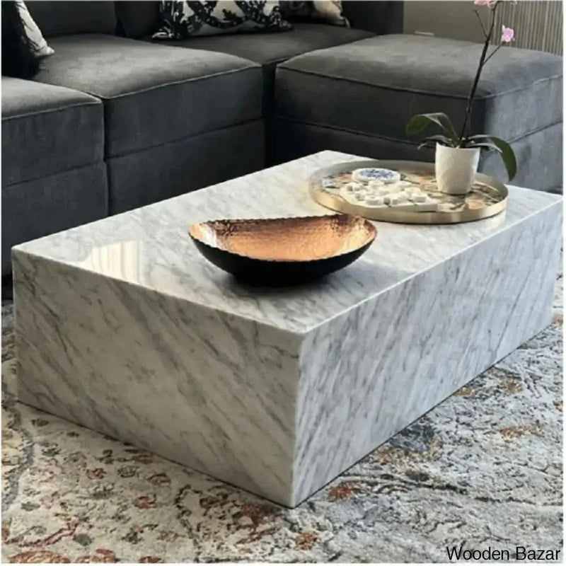 Betec Marble Block Coffee and center Table - Carrara Marble